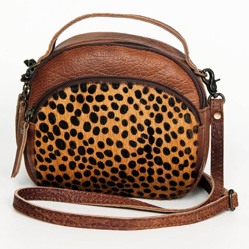 American Darling Brown Leather Crossbody Bag with Leopard Print Front - Picture 2 of 13